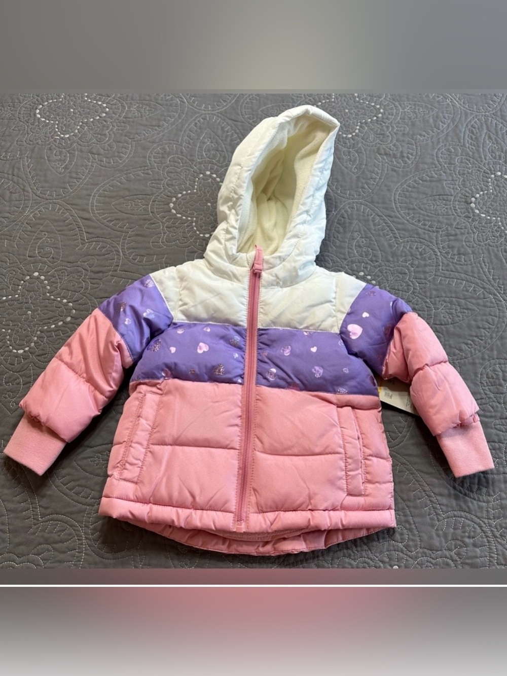 Okie Dokie 18 Month Pink/Purple/White Winter Puffer Jacket NWT